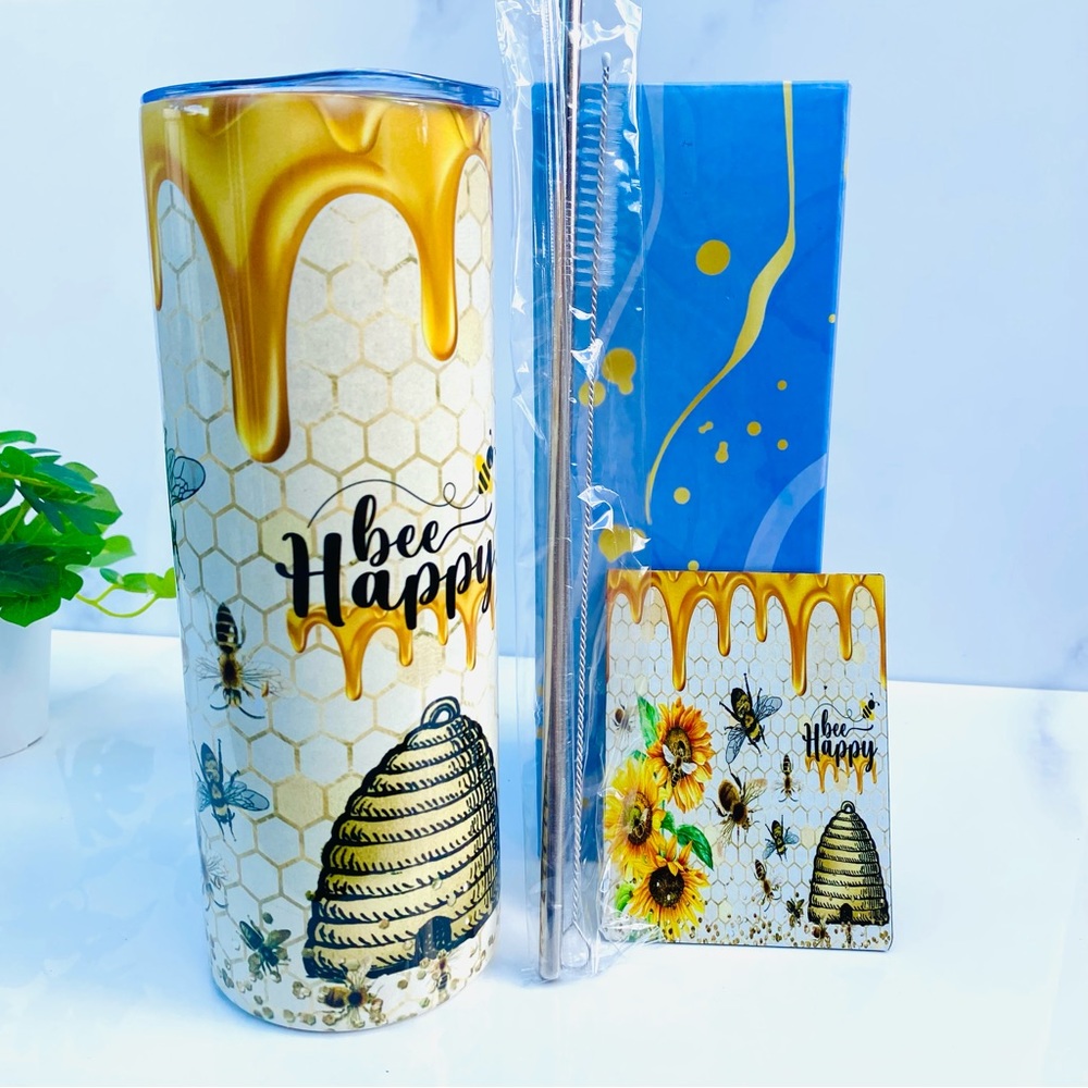 Bee Sunflower Tumbler, Bee Happy Tumbler, Queen Bee Tumbler, Bee Gifts for Woman